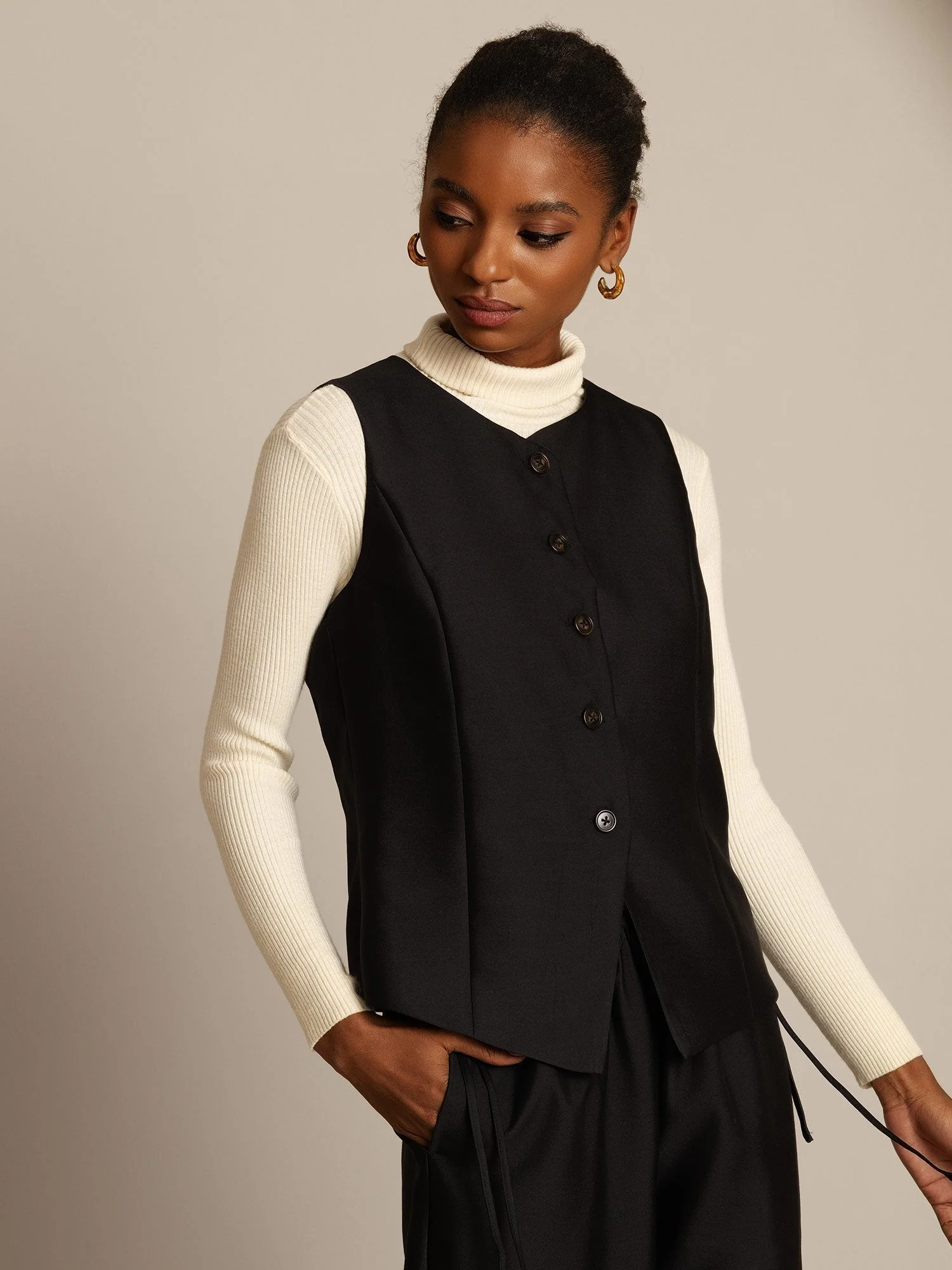 Clearance - 32Momme Seide-Wolle-Mischung Damen Weste mit Knopfdesign - Image 13