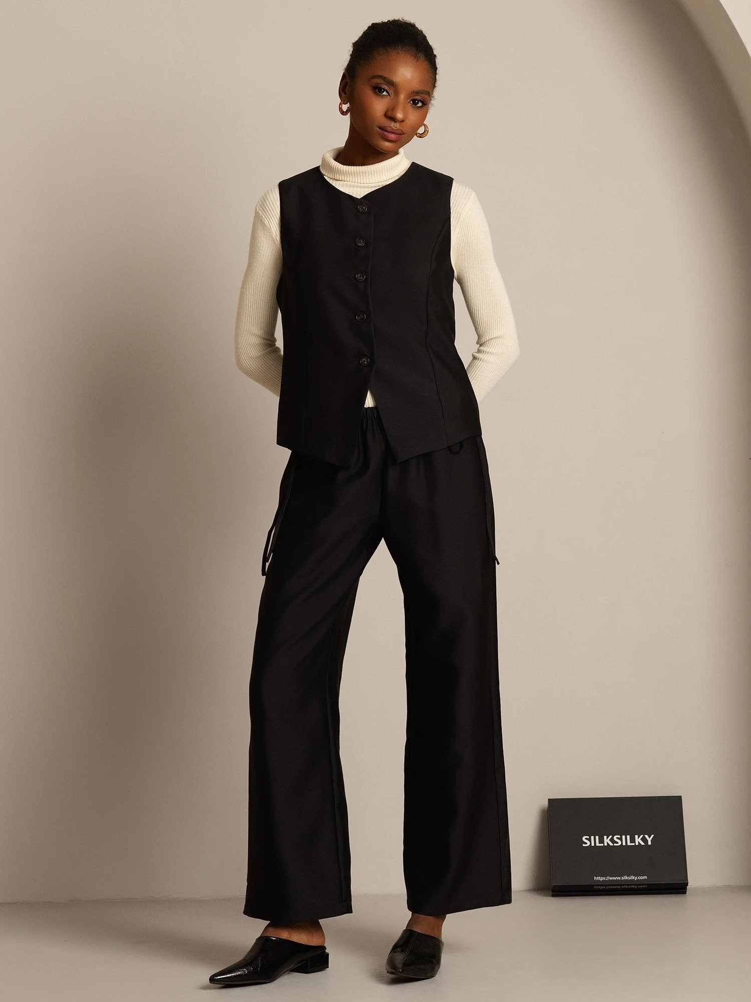 Clearance - 32Momme Seide-Wolle-Mischung Damen Weste mit Knopfdesign - Image 14