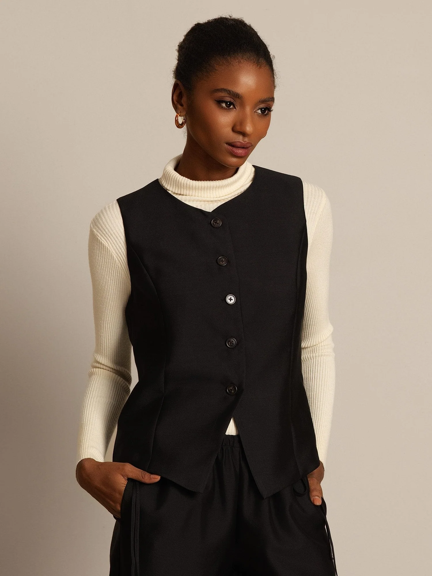 Clearance - 32Momme Seide-Wolle-Mischung Damen Weste mit Knopfdesign - Image 15