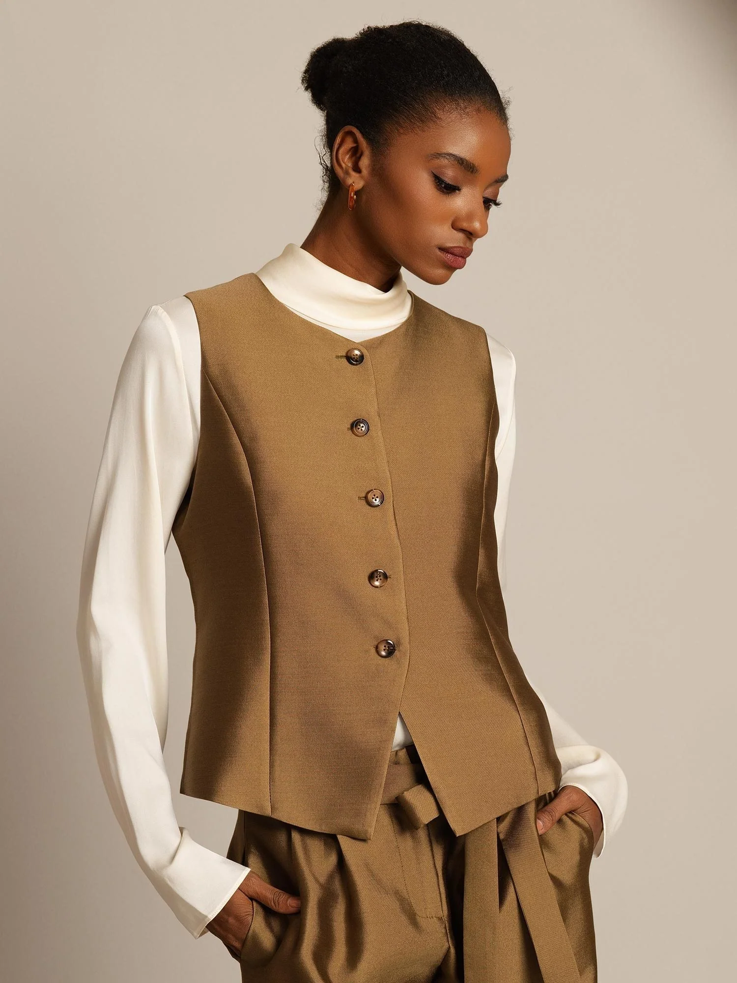 Clearance - 32Momme Seide-Wolle-Mischung Damen Weste mit Knopfdesign - Image 18