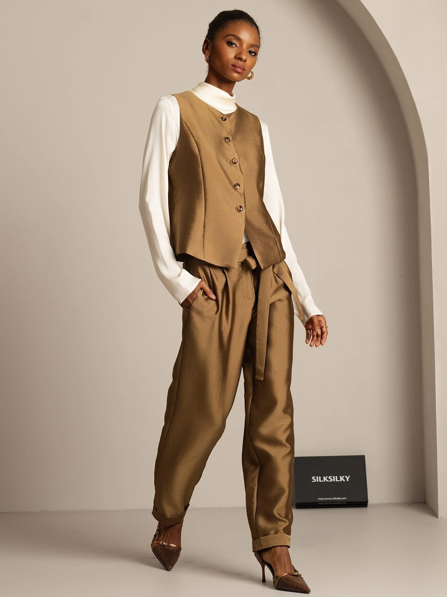 Clearance - 32Momme Seide-Wolle-Mischung Damen Weste mit Knopfdesign - Image 22
