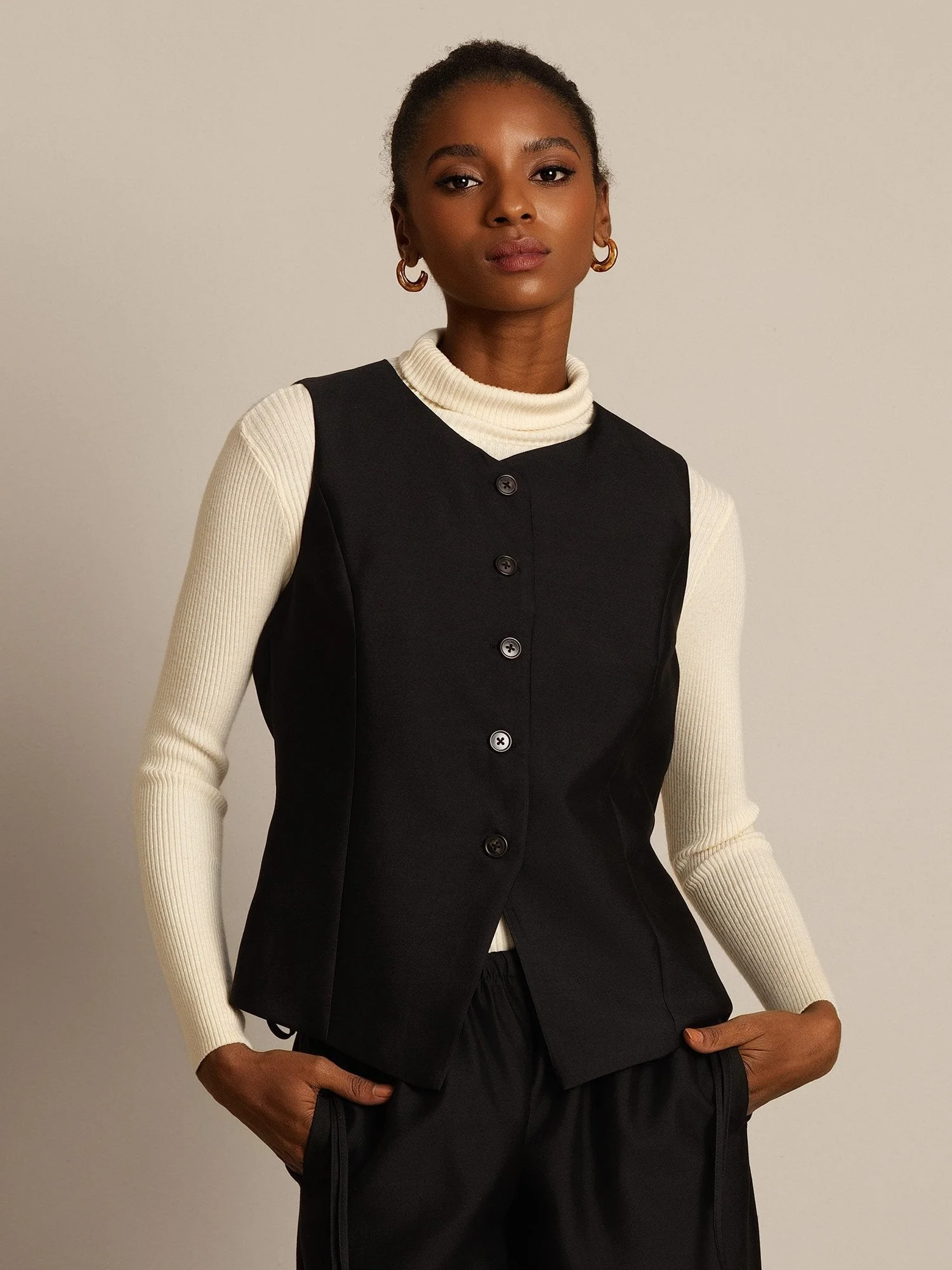 Clearance - 32Momme Seide-Wolle-Mischung Damen Weste mit Knopfdesign - Image 9