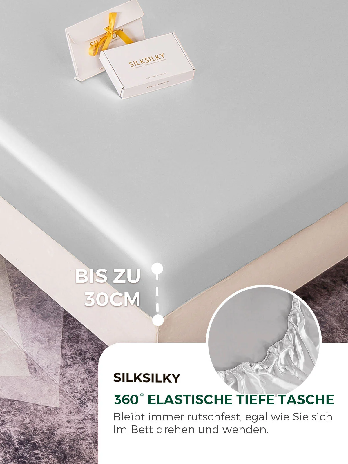 19Momme 4tlg Seide Bettbezug+Spannbettlaken+2x Kissenbezug - Image 30