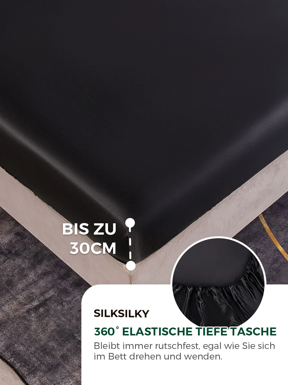 19Momme 4tlg Seide Bettbezug+Spannbettlaken+2x Kissenbezug - Image 36