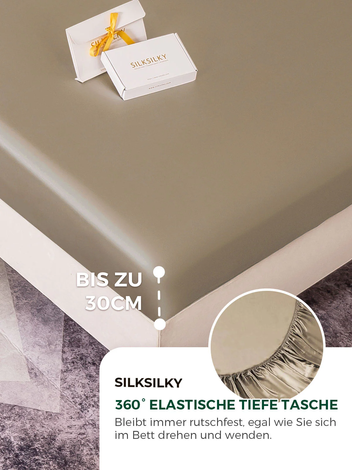 19Momme 4tlg Seide Bettbezug+Spannbettlaken+2x Kissenbezug - Image 61