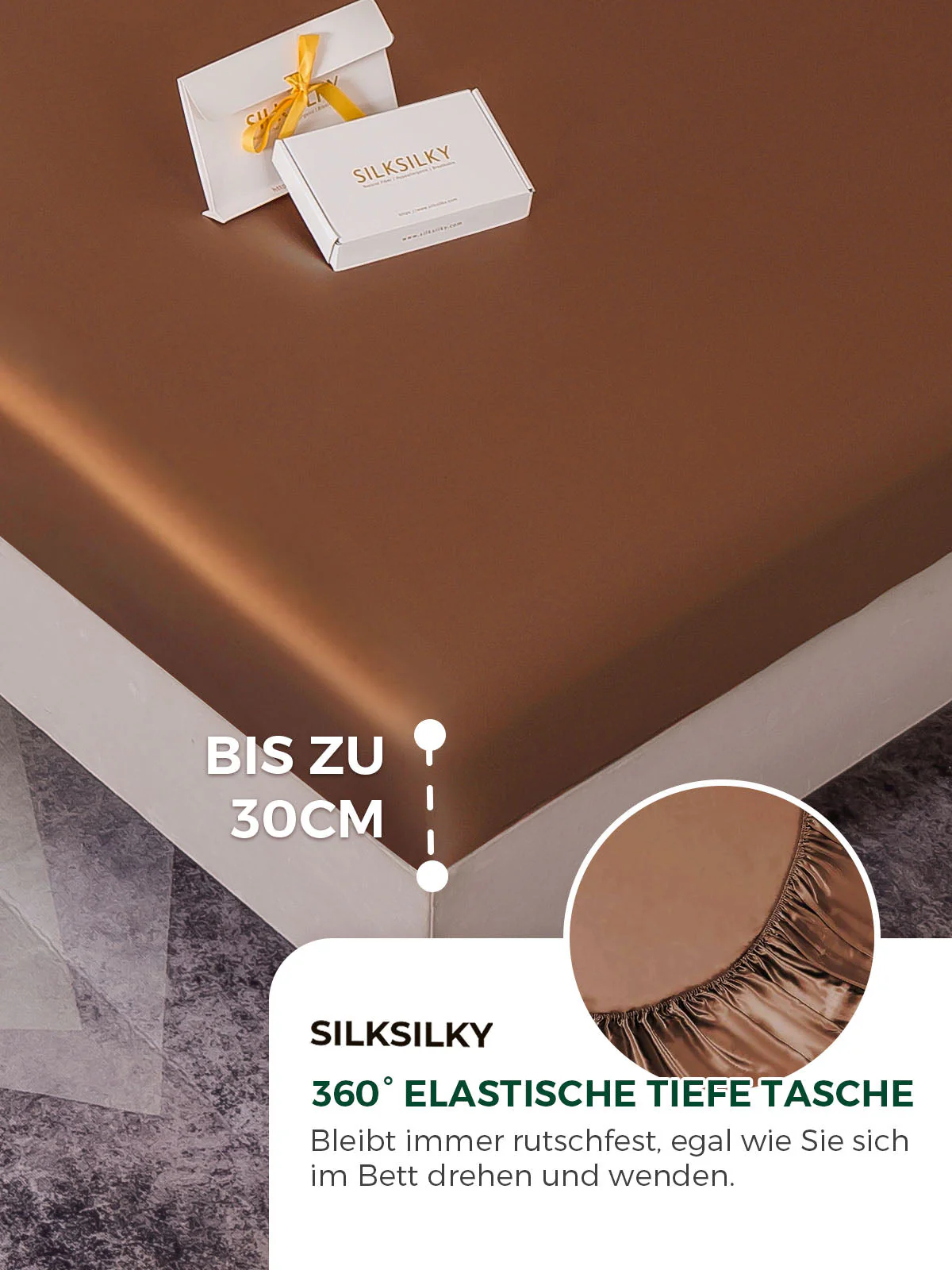 19Momme 4tlg Seide Bettbezug+Spannbettlaken+2x Kissenbezug - Image 75