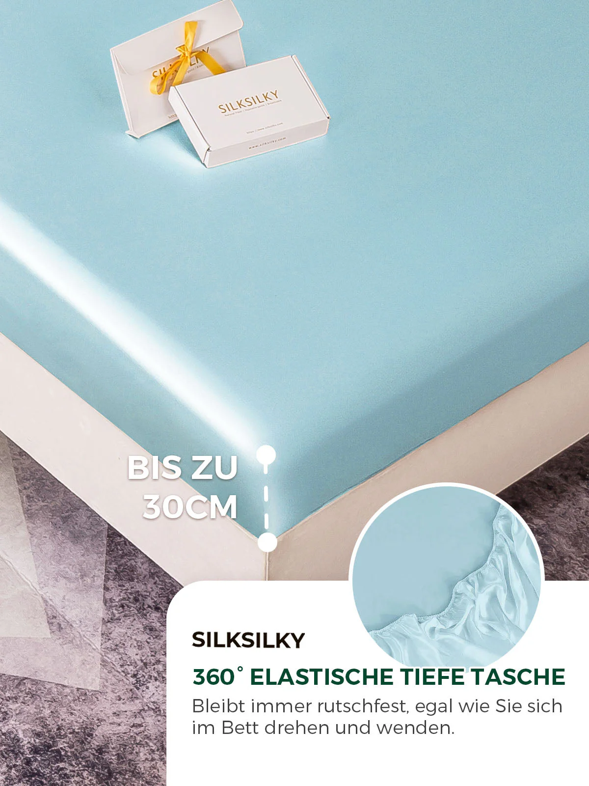 19Momme 4tlg Seide Bettbezug+Spannbettlaken+2x Kissenbezug - Image 82