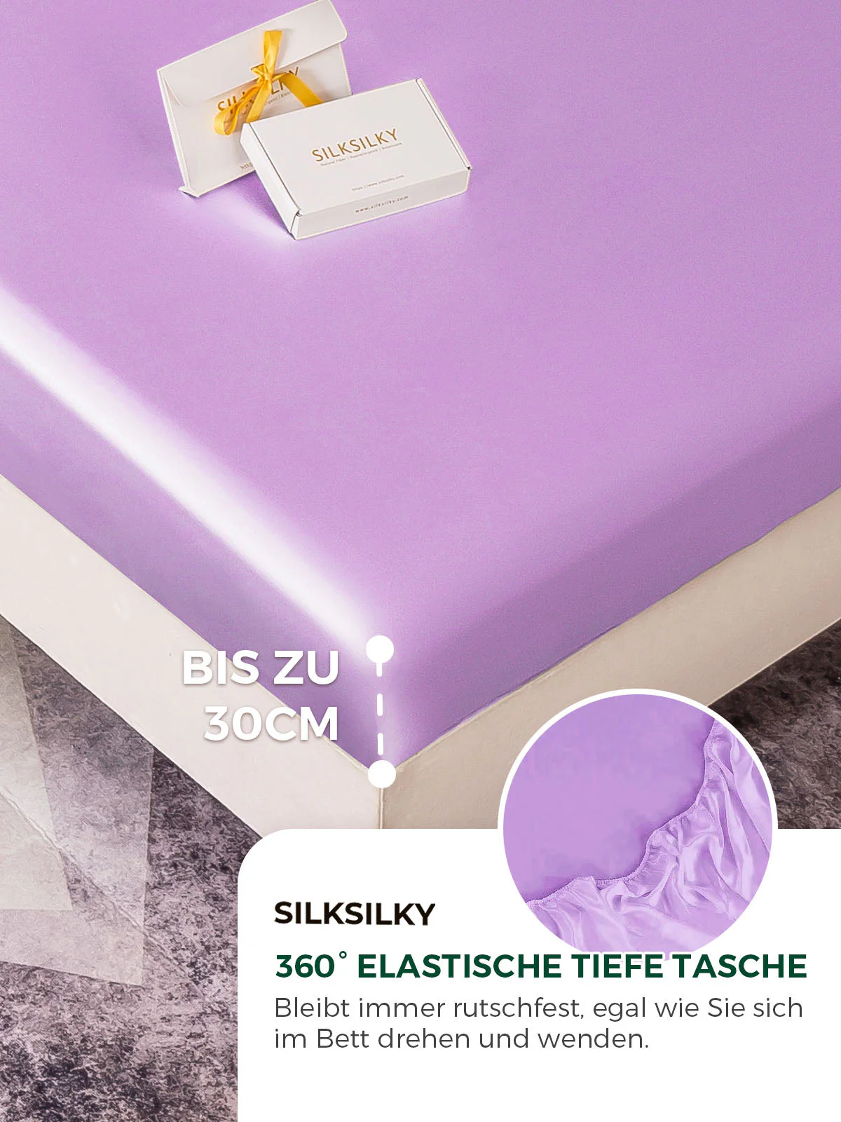 19Momme 4tlg Seide Bettbezug+Spannbettlaken+2x Kissenbezug - Image 93