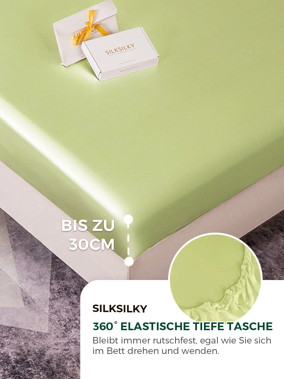 19Momme 4tlg Seide Bettbezug+Spannbettlaken+2x Kissenbezug - Image 97
