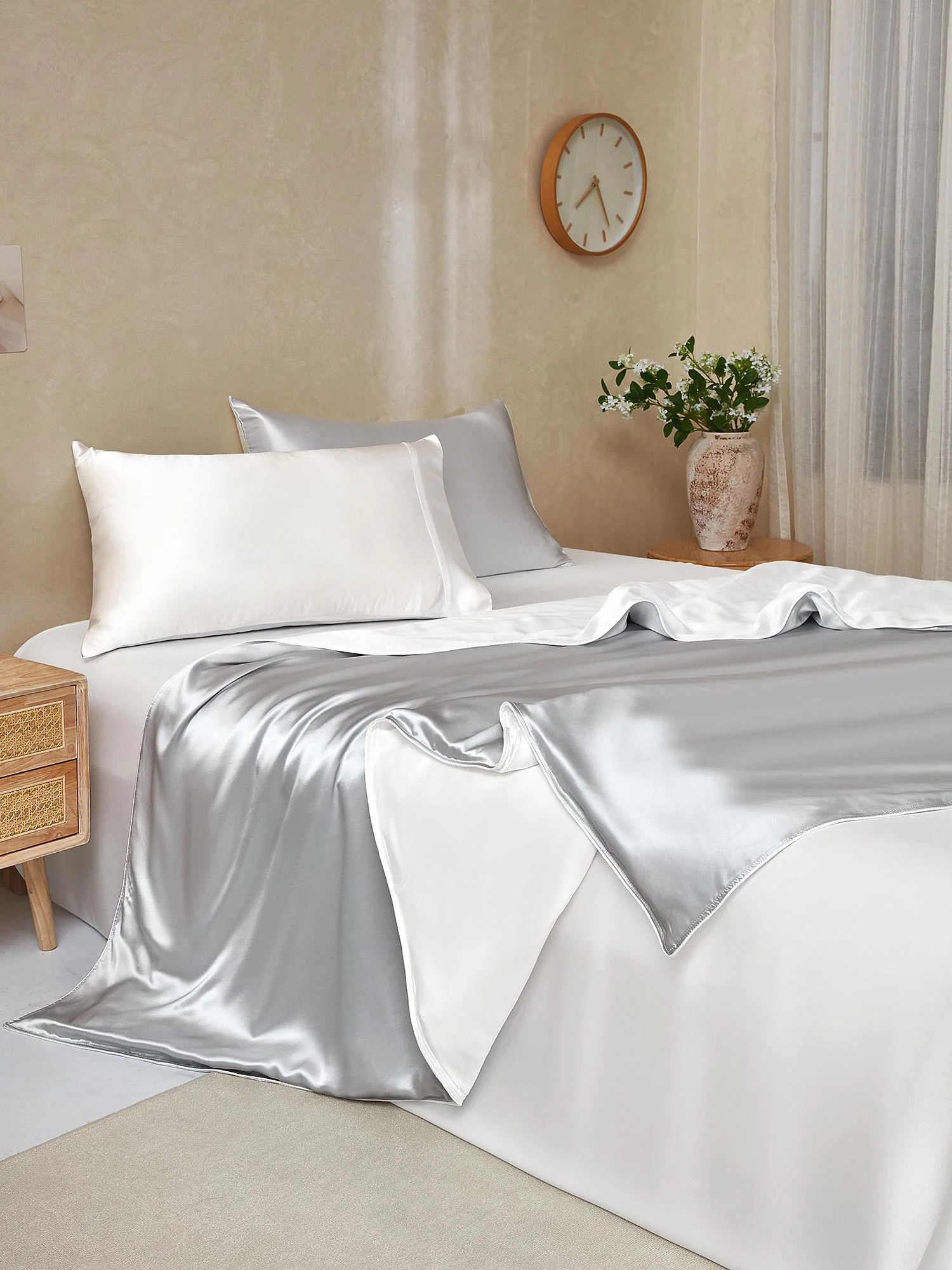 19Momme 4tlg Set Seide Bettbezug+Wohnung Blatt+2x Kissenbezug - Image 104