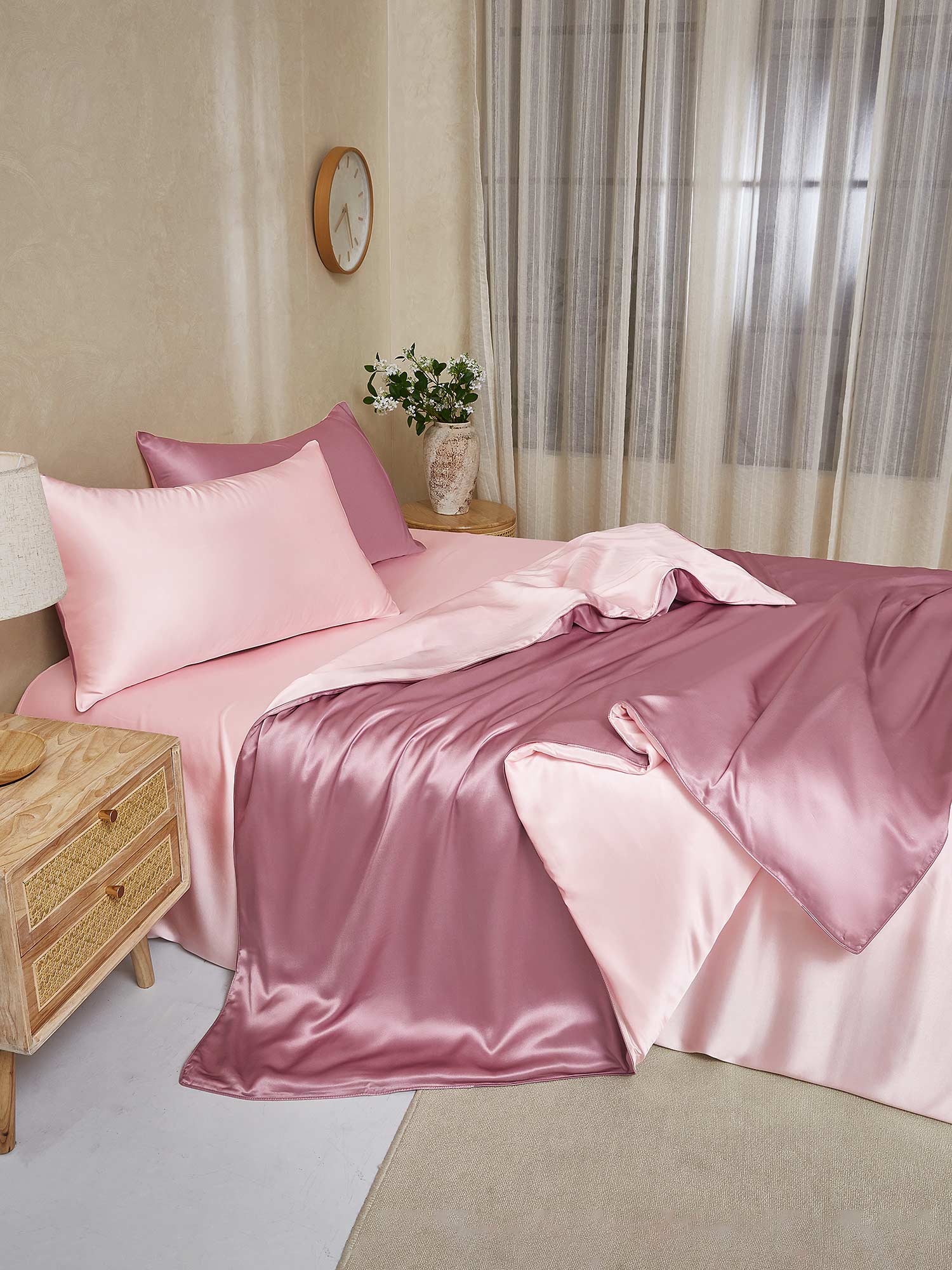 19Momme 4tlg Set Seide Bettbezug+Wohnung Blatt+2x Kissenbezug - Image 113