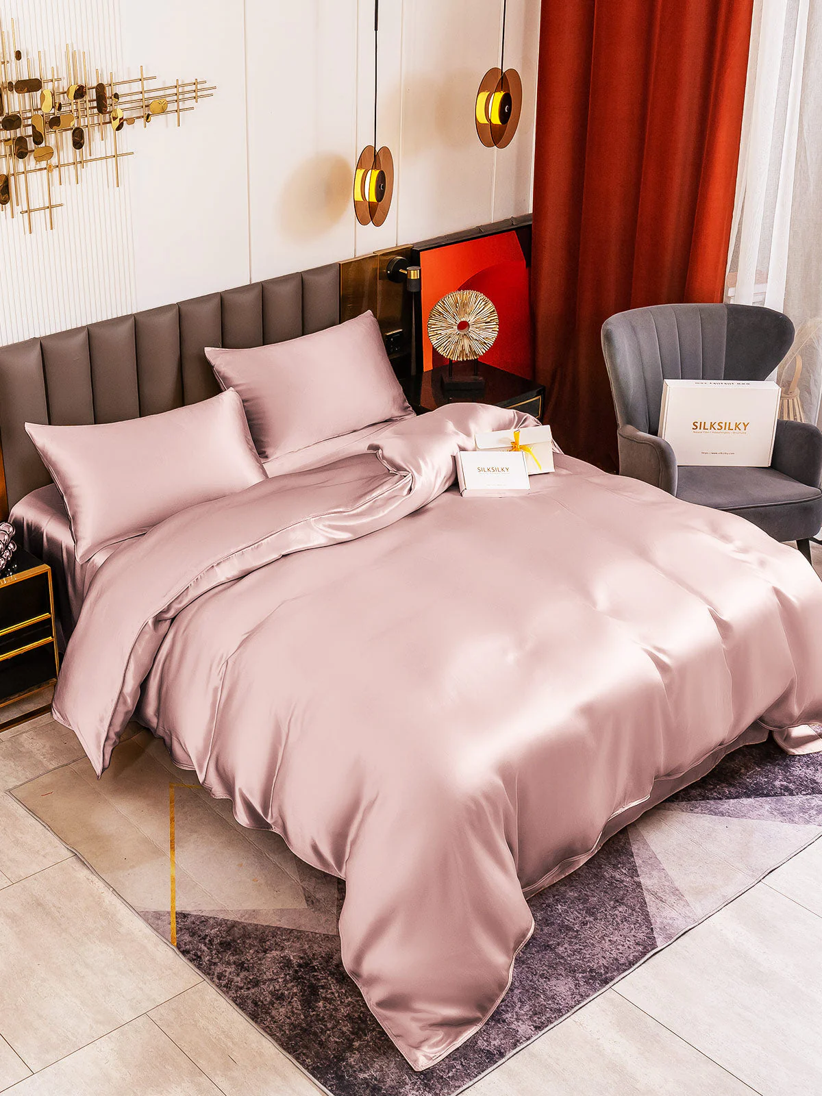 19Momme 4tlg Set Seide Bettbezug+Wohnung Blatt+2x Kissenbezug - Image 23