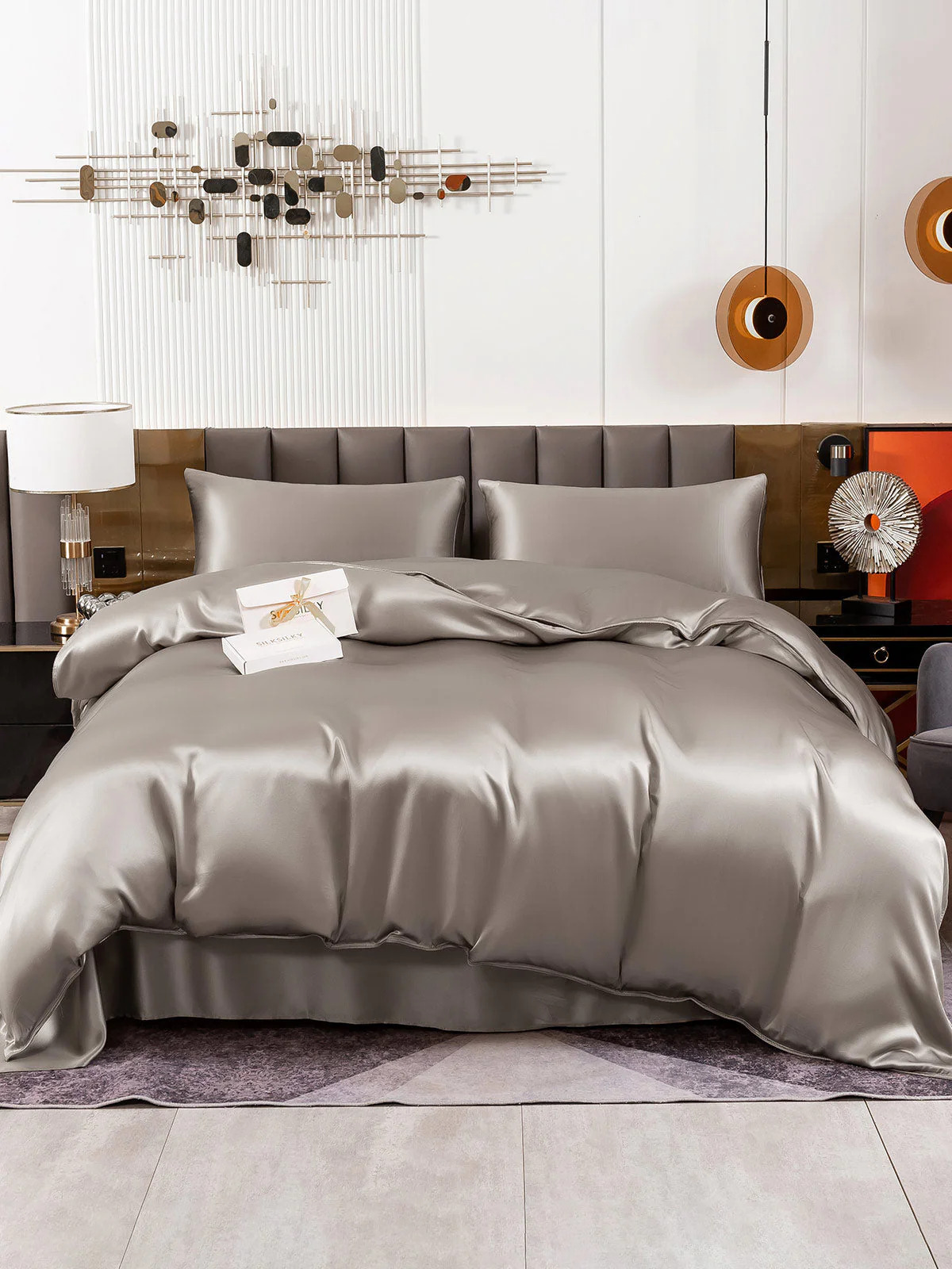 19Momme 4tlg Set Seide Bettbezug+Wohnung Blatt+2x Kissenbezug - Image 57
