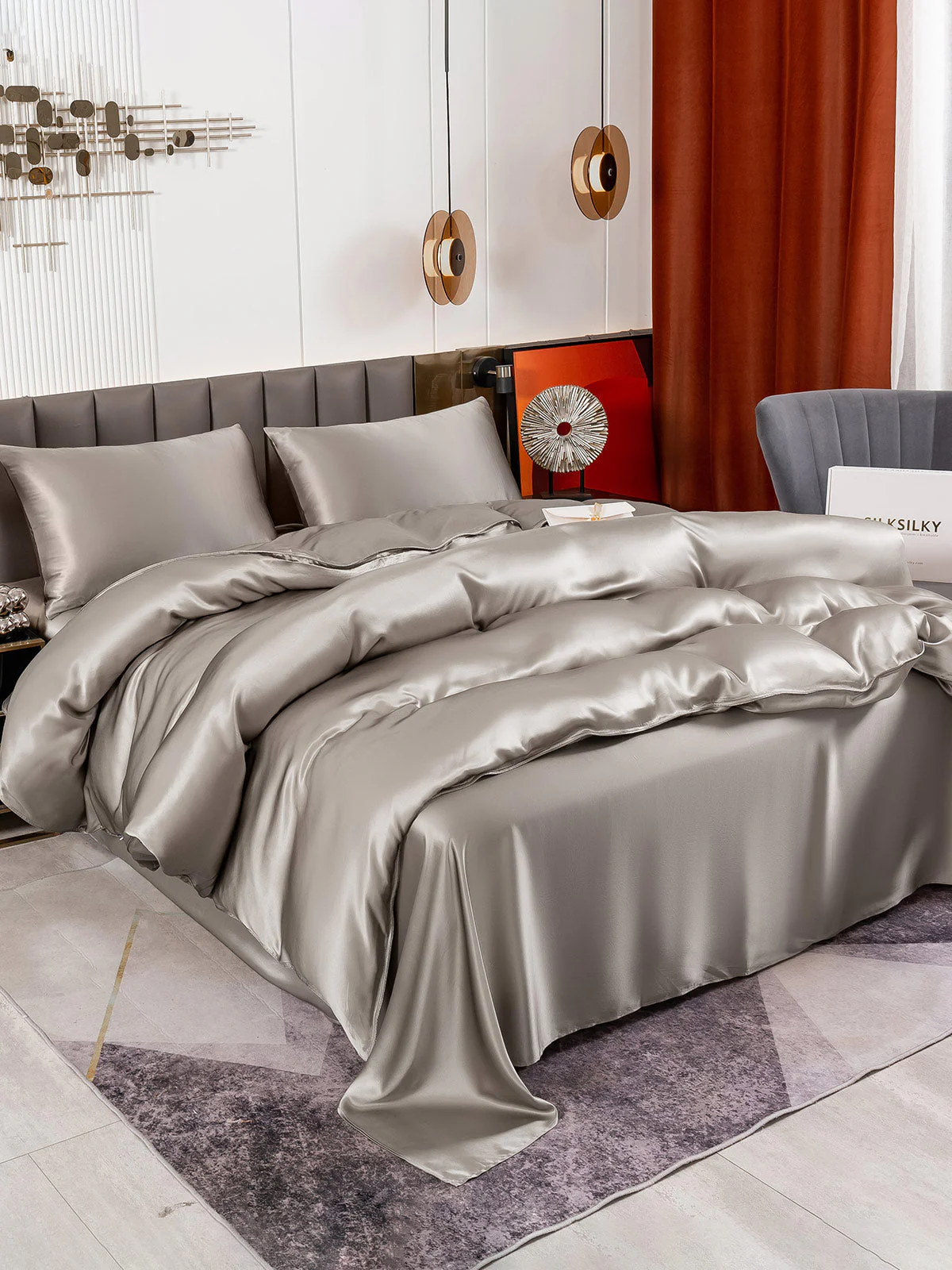 19Momme 4tlg Set Seide Bettbezug+Wohnung Blatt+2x Kissenbezug - Image 58