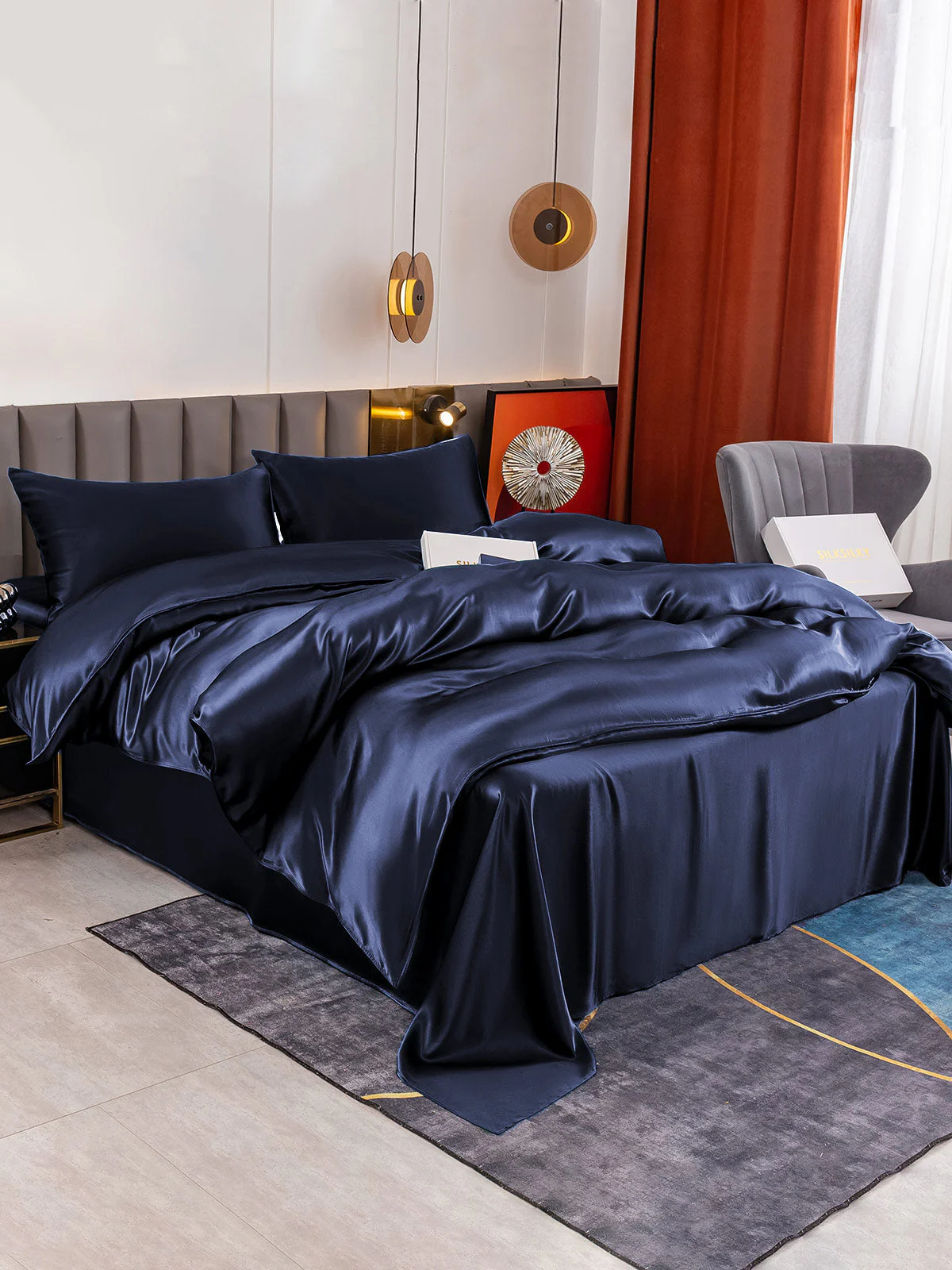 19Momme 4tlg Set Seide Bettbezug+Wohnung Blatt+2x Kissenbezug - Image 6