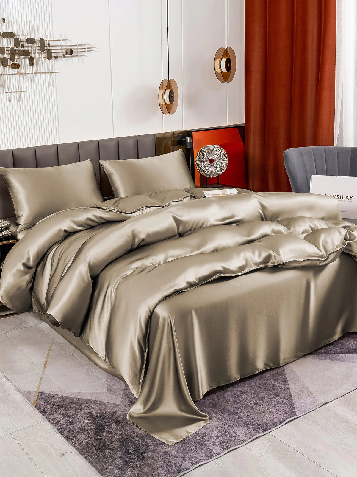 19Momme 4tlg Set Seide Bettbezug+Wohnung Blatt+2x Kissenbezug - Image 64