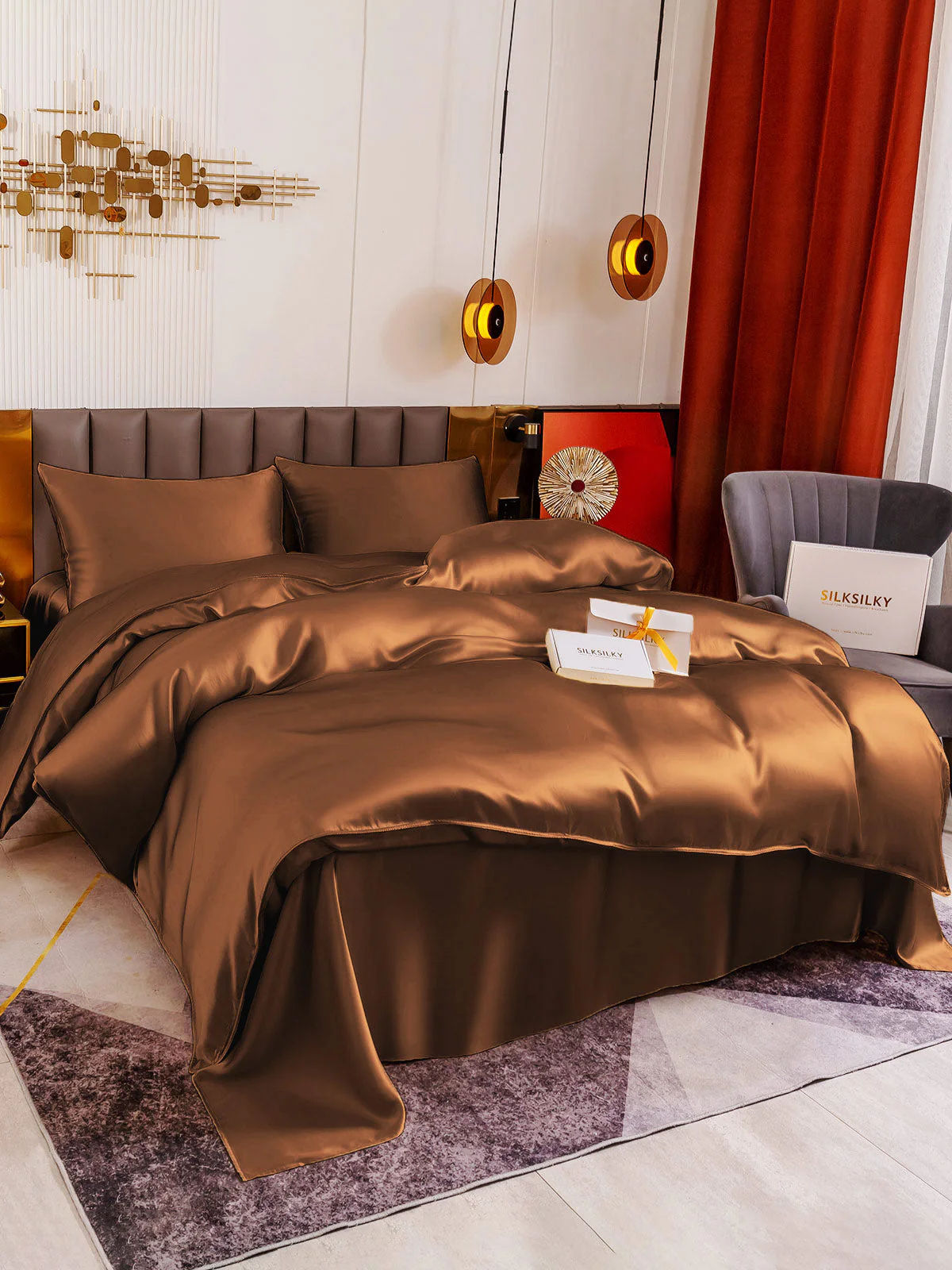 19Momme 4tlg Set Seide Bettbezug+Wohnung Blatt+2x Kissenbezug - Image 75