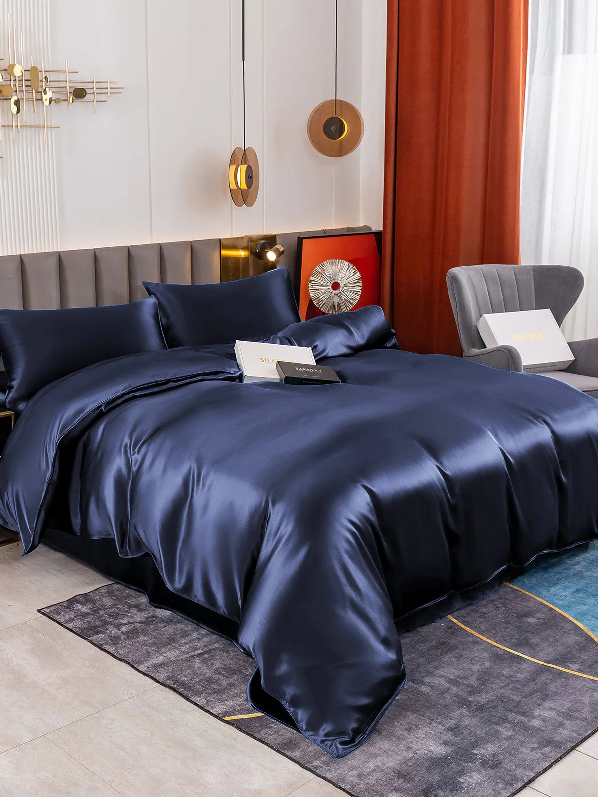 19Momme 4tlg Set Seide Bettbezug+Wohnung Blatt+2x Kissenbezug - Image 8