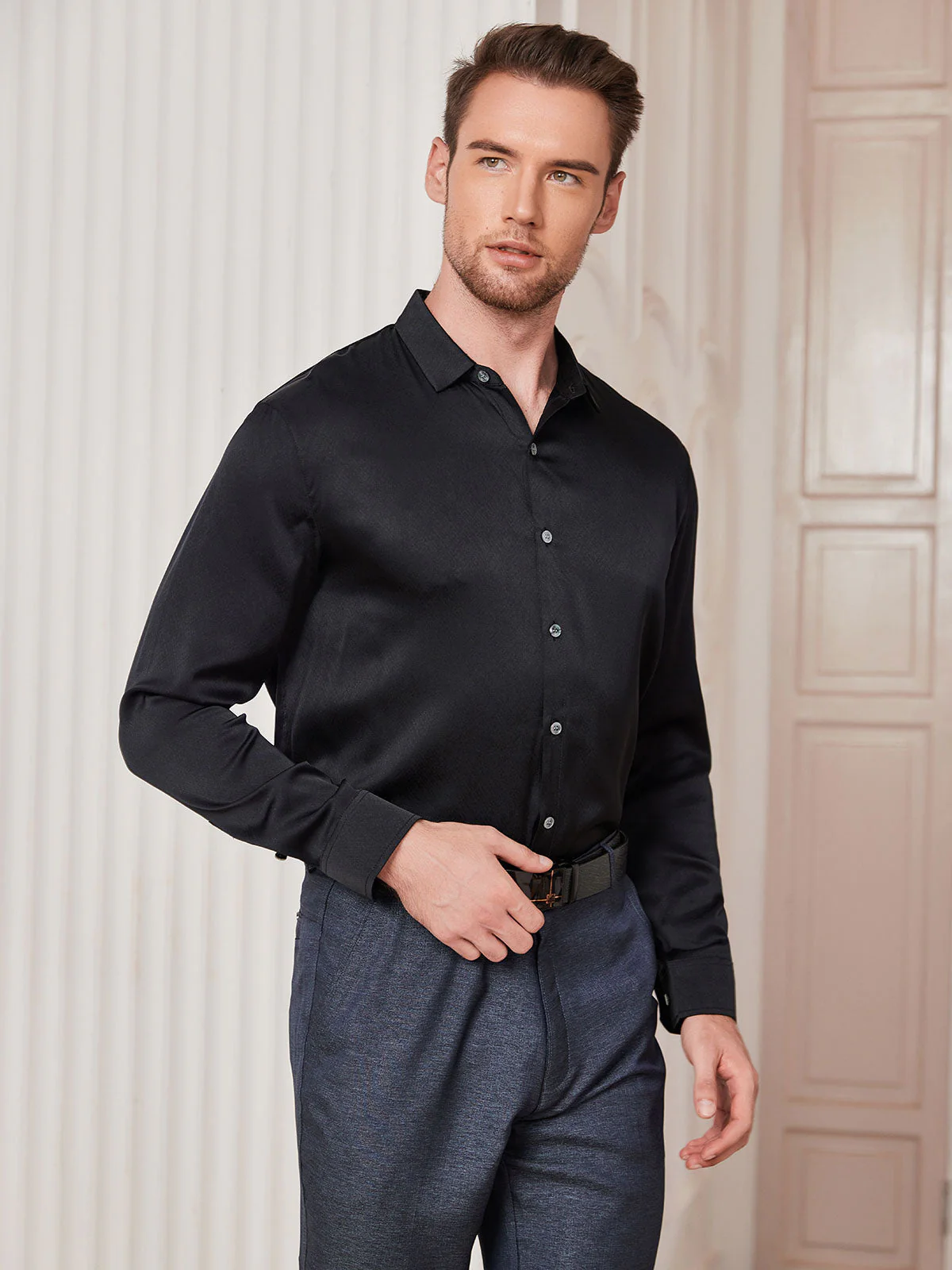 Clearance - Klassisches Herrenhemd aus Seide mit langen Ärmeln - Image 18