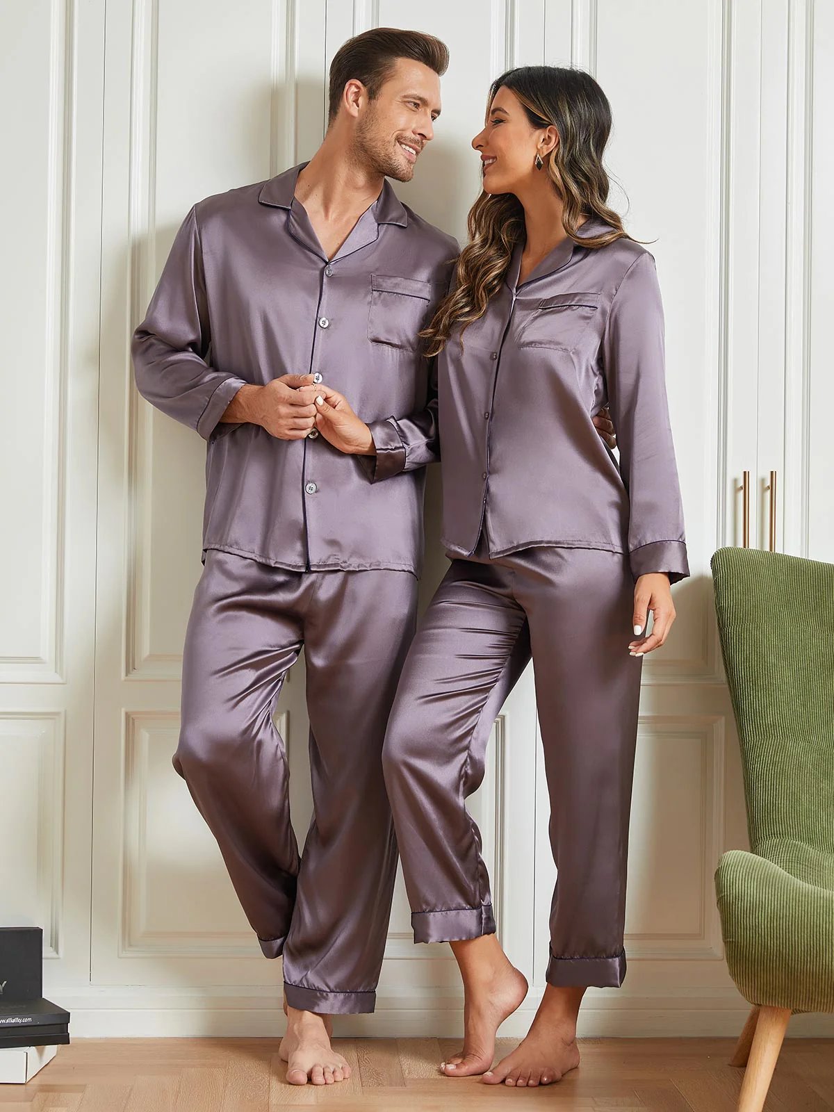 Paar reine Seide lange Pyjama-Sets insgesamt 4Pcs - Image 17