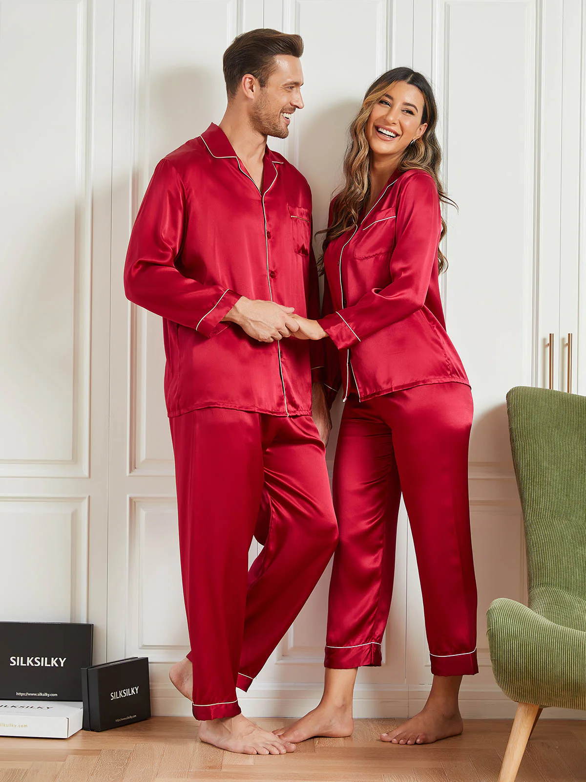 Paar reine Seide lange Pyjama-Sets insgesamt 4Pcs - Image 4