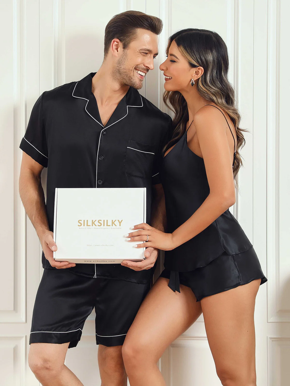 Paar kurze Pyjama-Sets aus reiner Seide insgesamt 4Pcs - Image 10