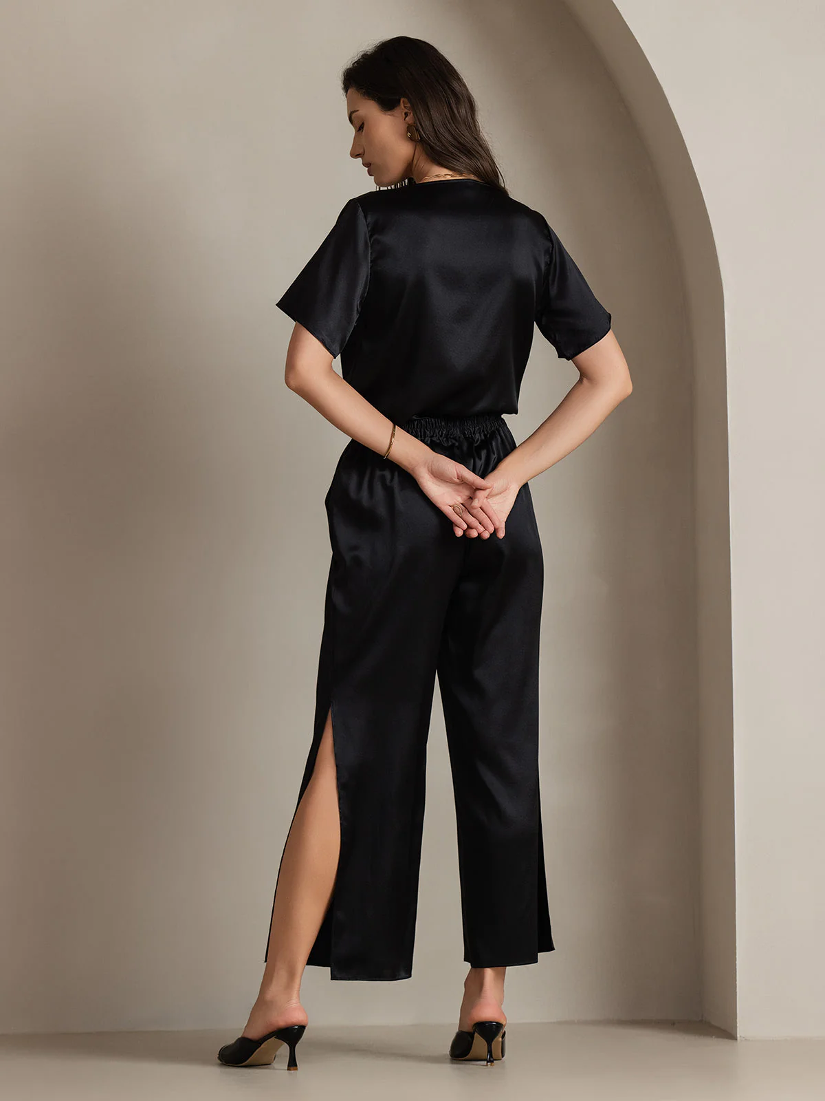 Clearance - 19Momme Modische sexy Seidenhose mit seitlichen Schlitzen - Image 2