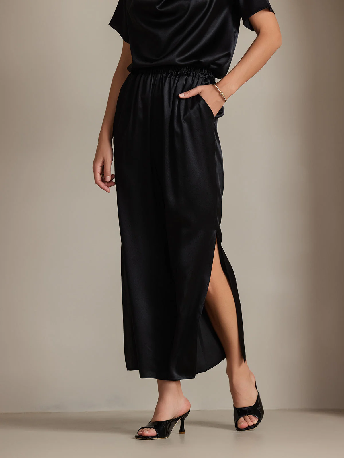 Clearance - 19Momme Modische sexy Seidenhose mit seitlichen Schlitzen - Image 3