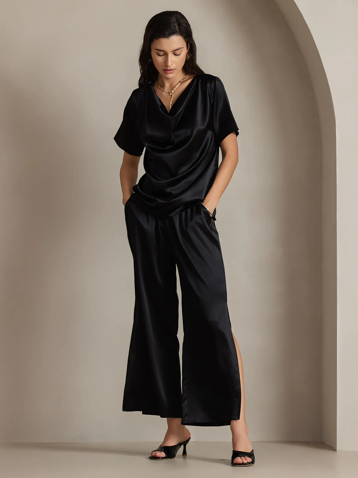 Clearance - 19Momme Modische sexy Seidenhose mit seitlichen Schlitzen - Image 6