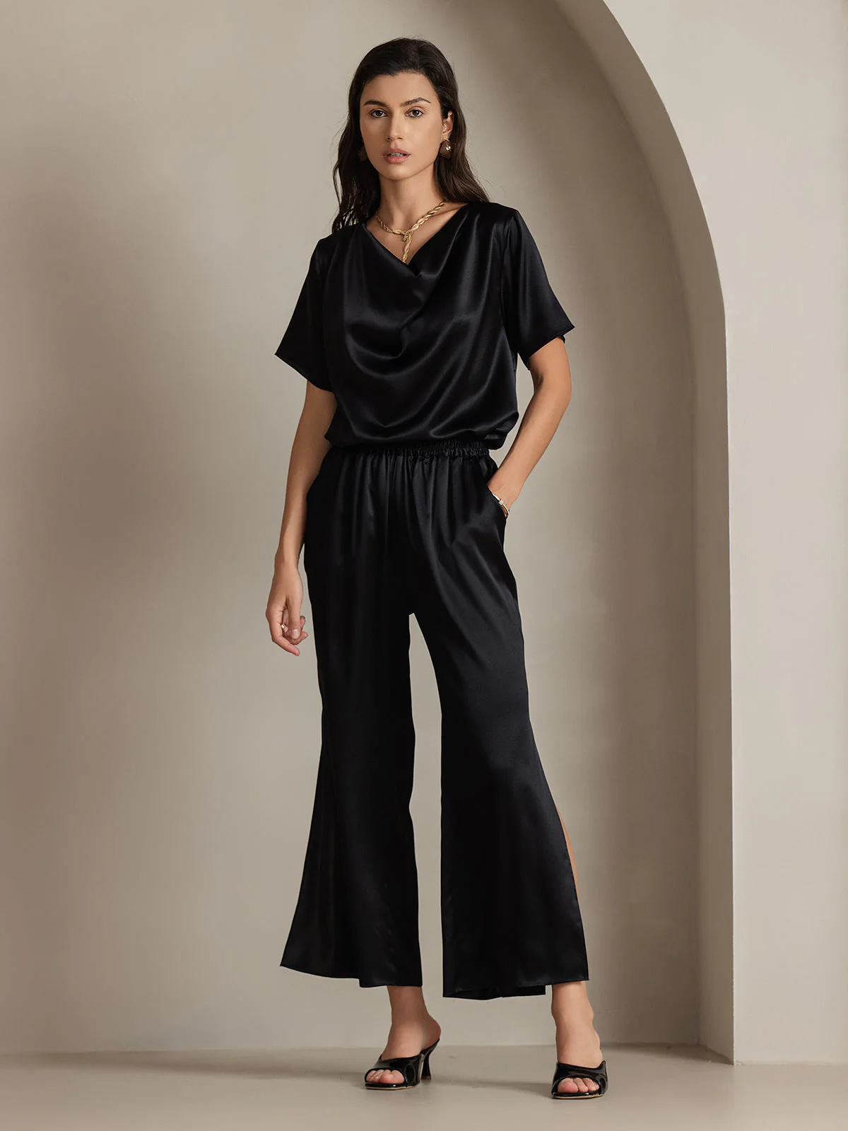Clearance - 19Momme Modische sexy Seidenhose mit seitlichen Schlitzen - Image 7