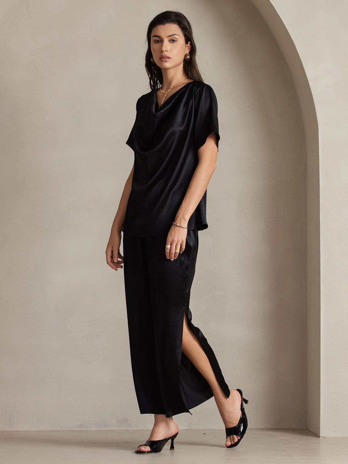 Clearance - 19Momme Modische sexy Seidenhose mit seitlichen Schlitzen - Image 8