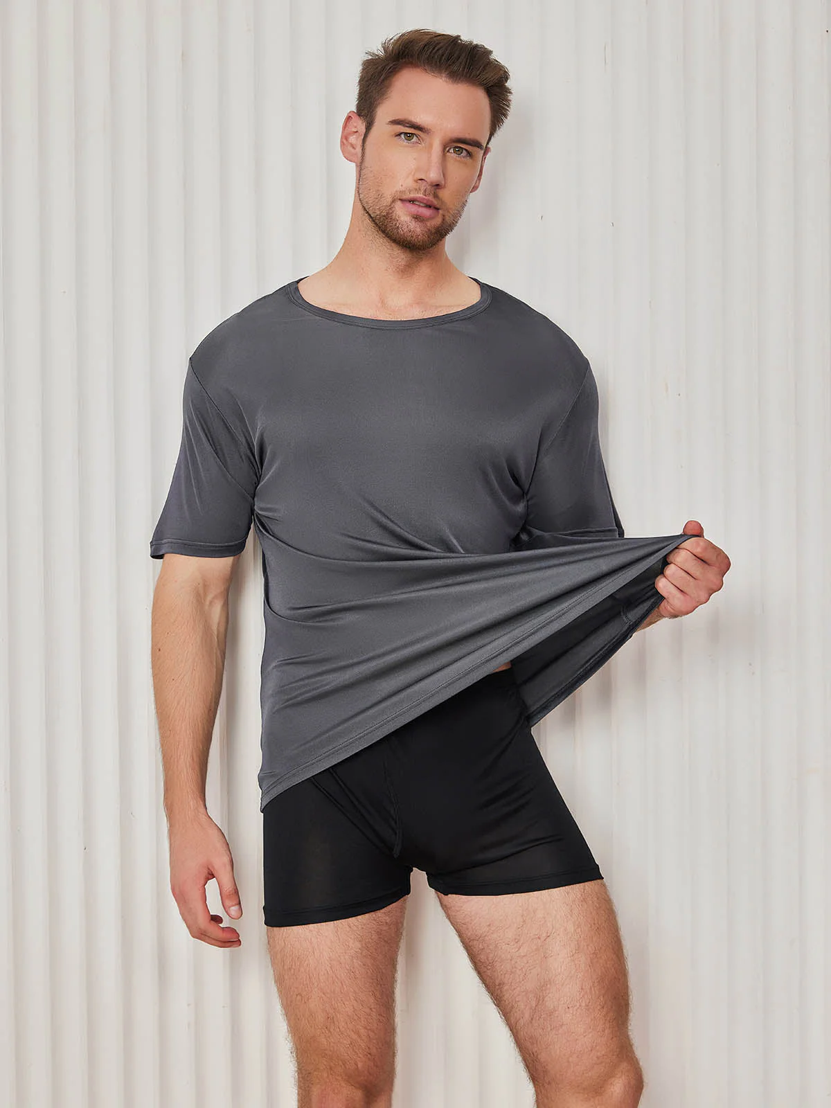 Herren Rundhalsausschnitt Reine Seide T-Shirt - Image 29