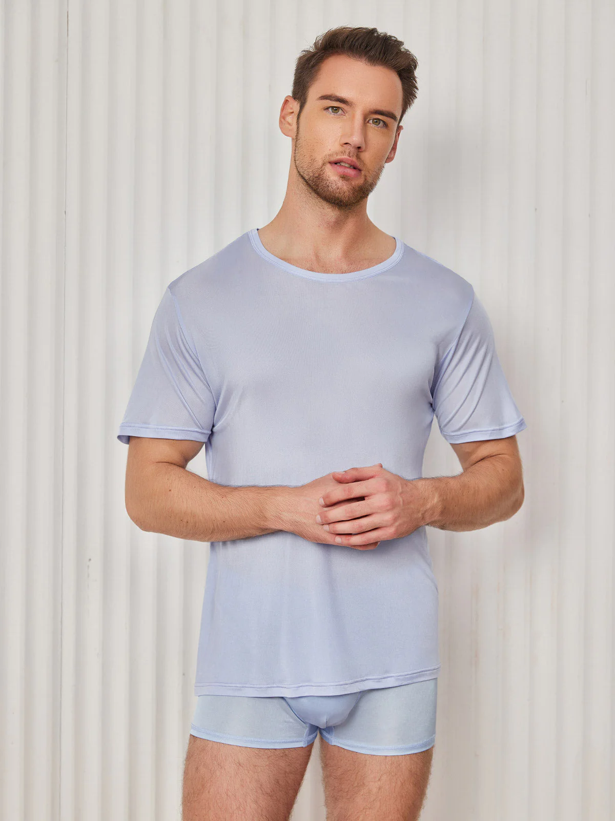 Herren Rundhalsausschnitt Reine Seide T-Shirt - Image 30