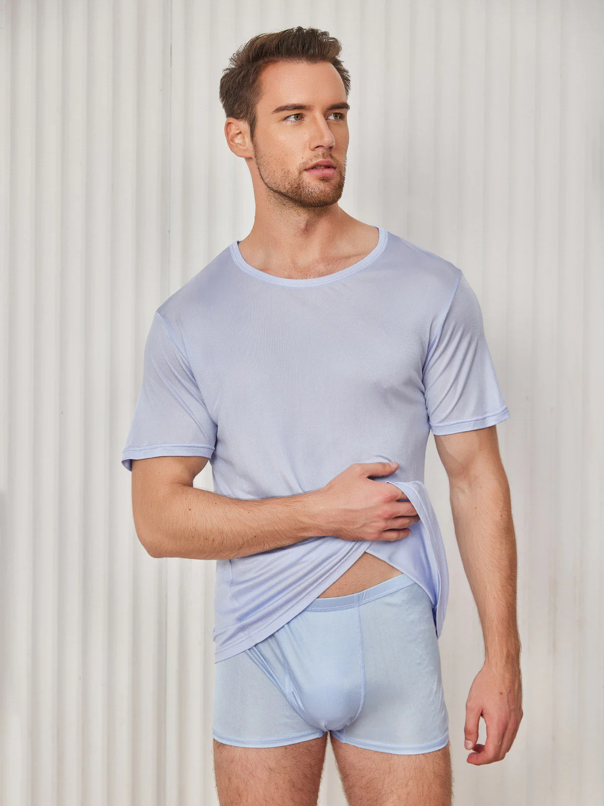 Herren Rundhalsausschnitt Reine Seide T-Shirt - Image 33