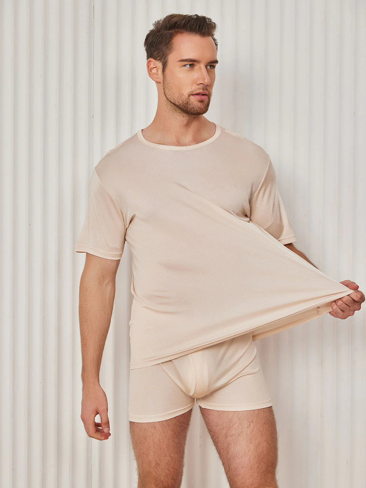 Herren Rundhalsausschnitt Reine Seide T-Shirt - Image 36