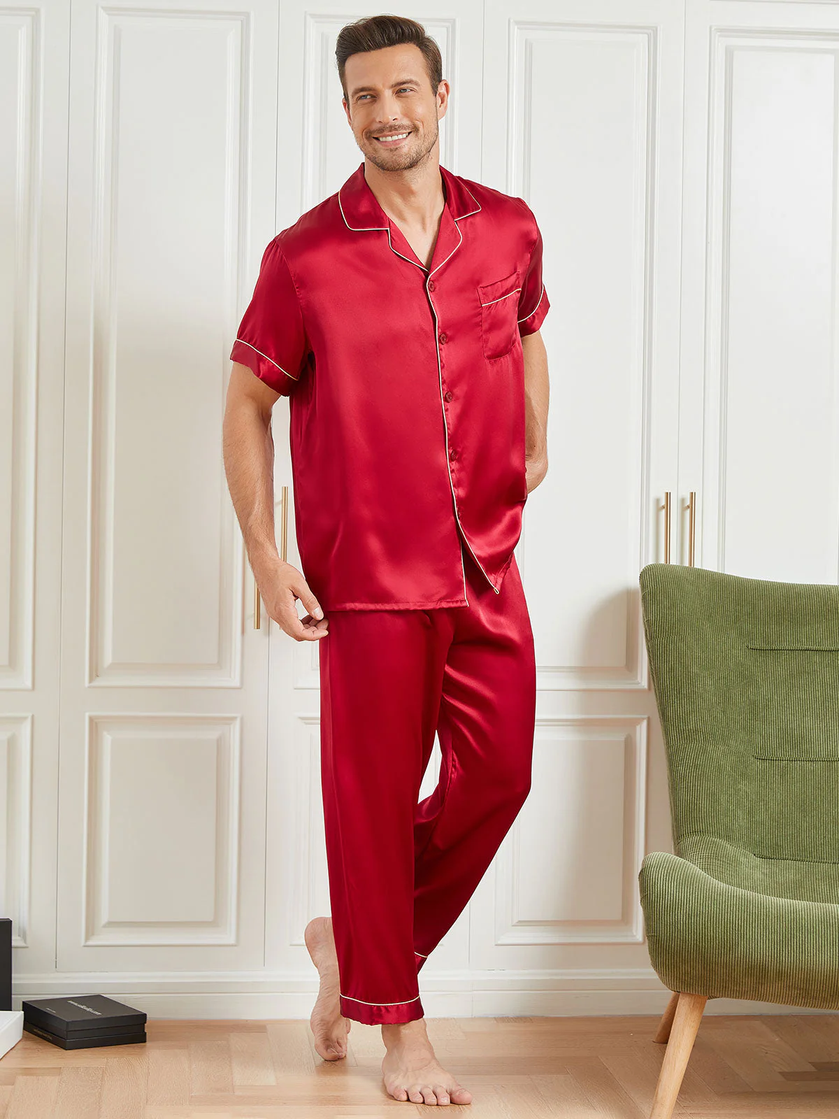 Clearance - Pyjama aus reiner Seide mit Paspelbesatz für Herren - Image 5