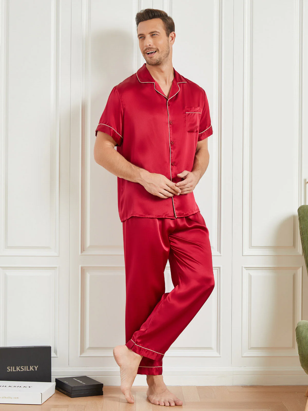 Clearance - Pyjama aus reiner Seide mit Paspelbesatz für Herren - Image 6