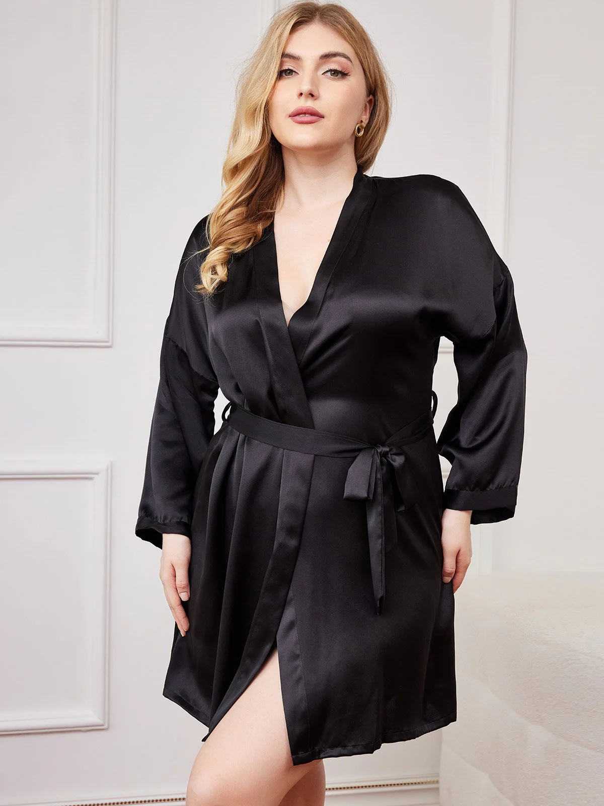 Clearance - Plus-Size Glänzender Reiner Seidenmantel Kimono für Damen - Image 10