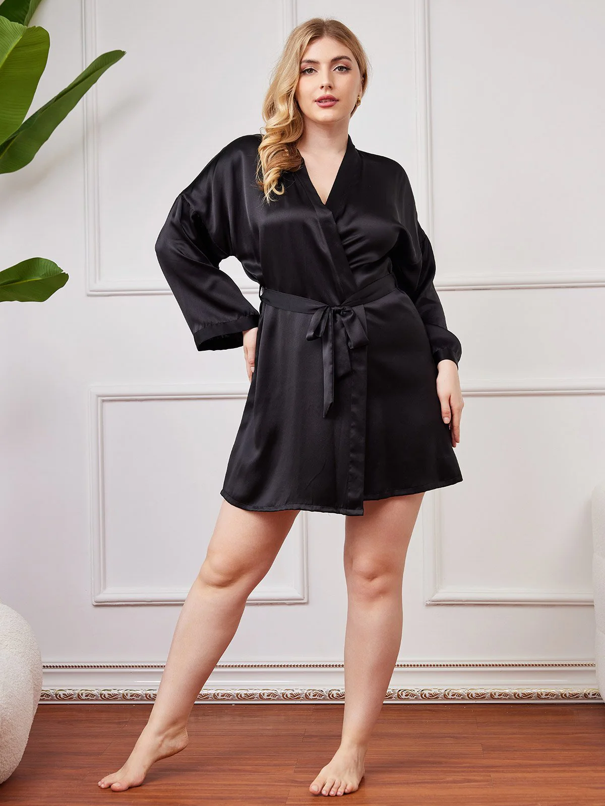 Clearance - Plus-Size Glänzender Reiner Seidenmantel Kimono für Damen - Image 11