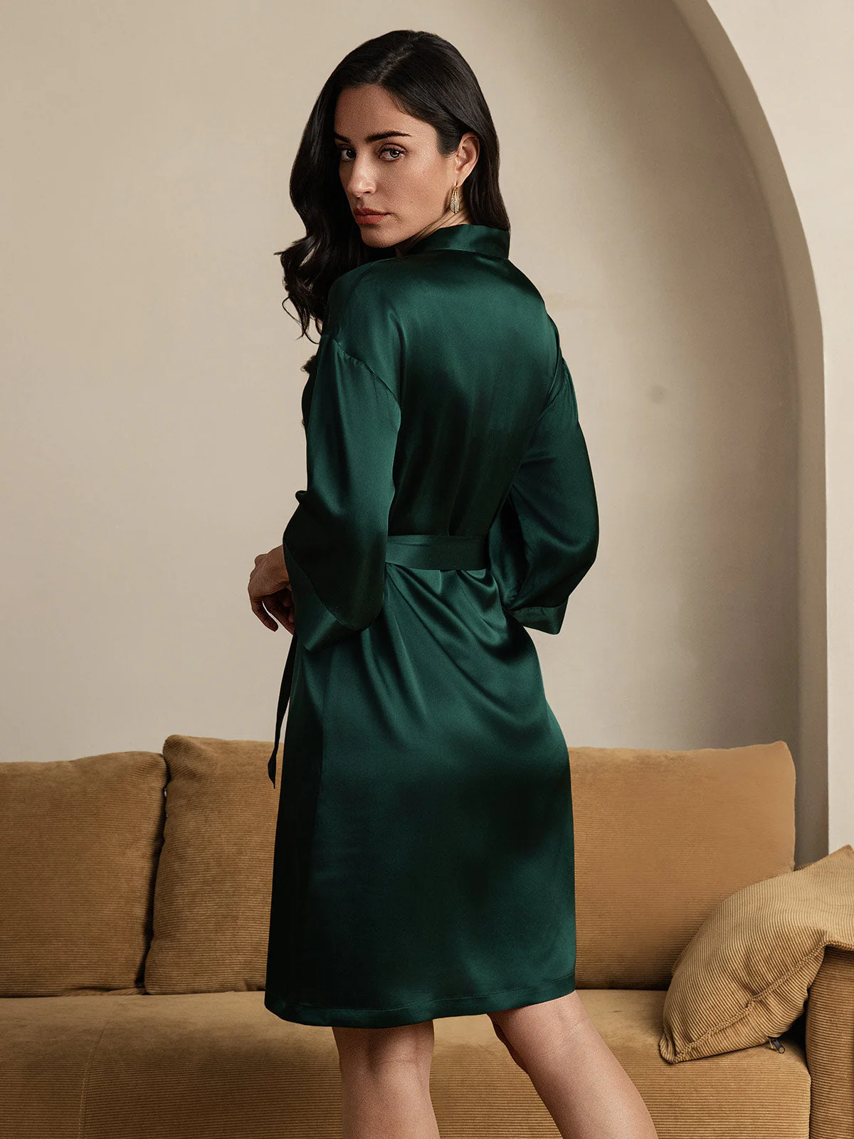 100% Maulbeerseide 3/4-Ärmel Damen Wickelkimono Bademantel - Image 20