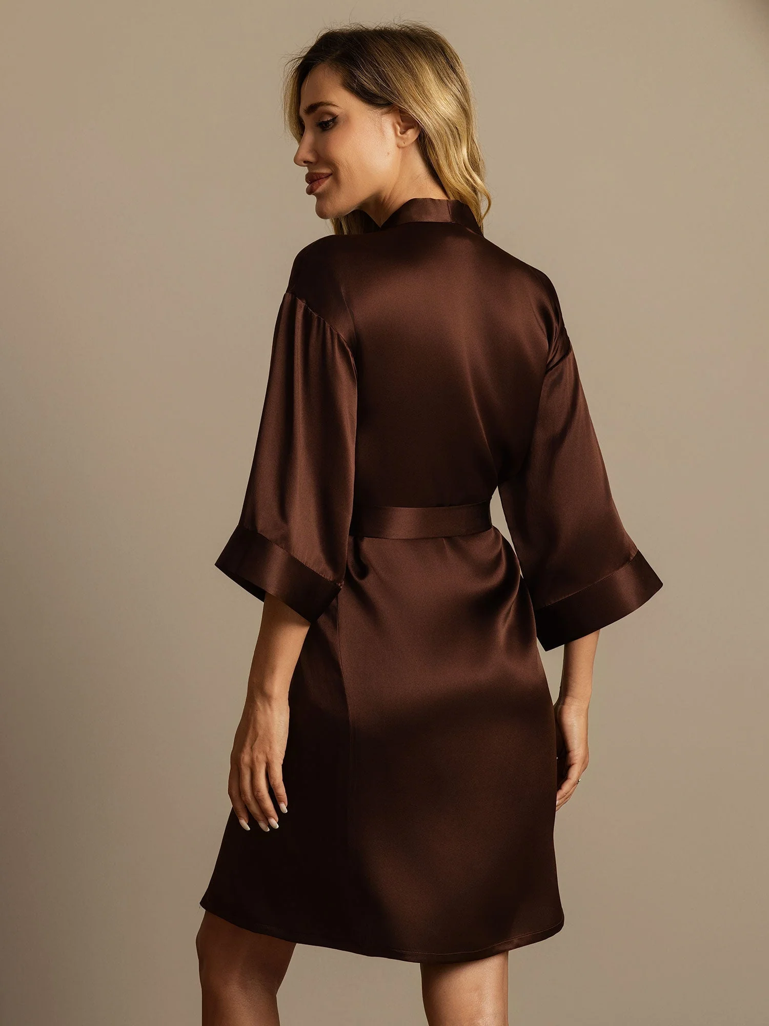 100% Maulbeerseide 3/4-Ärmel Damen Wickelkimono Bademantel - Image 33