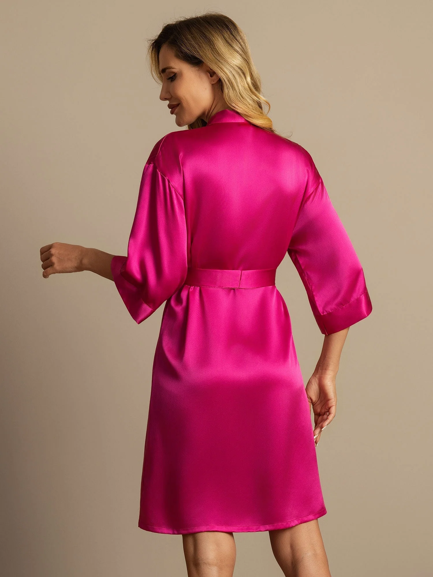 100% Maulbeerseide 3/4-Ärmel Damen Wickelkimono Bademantel - Image 52