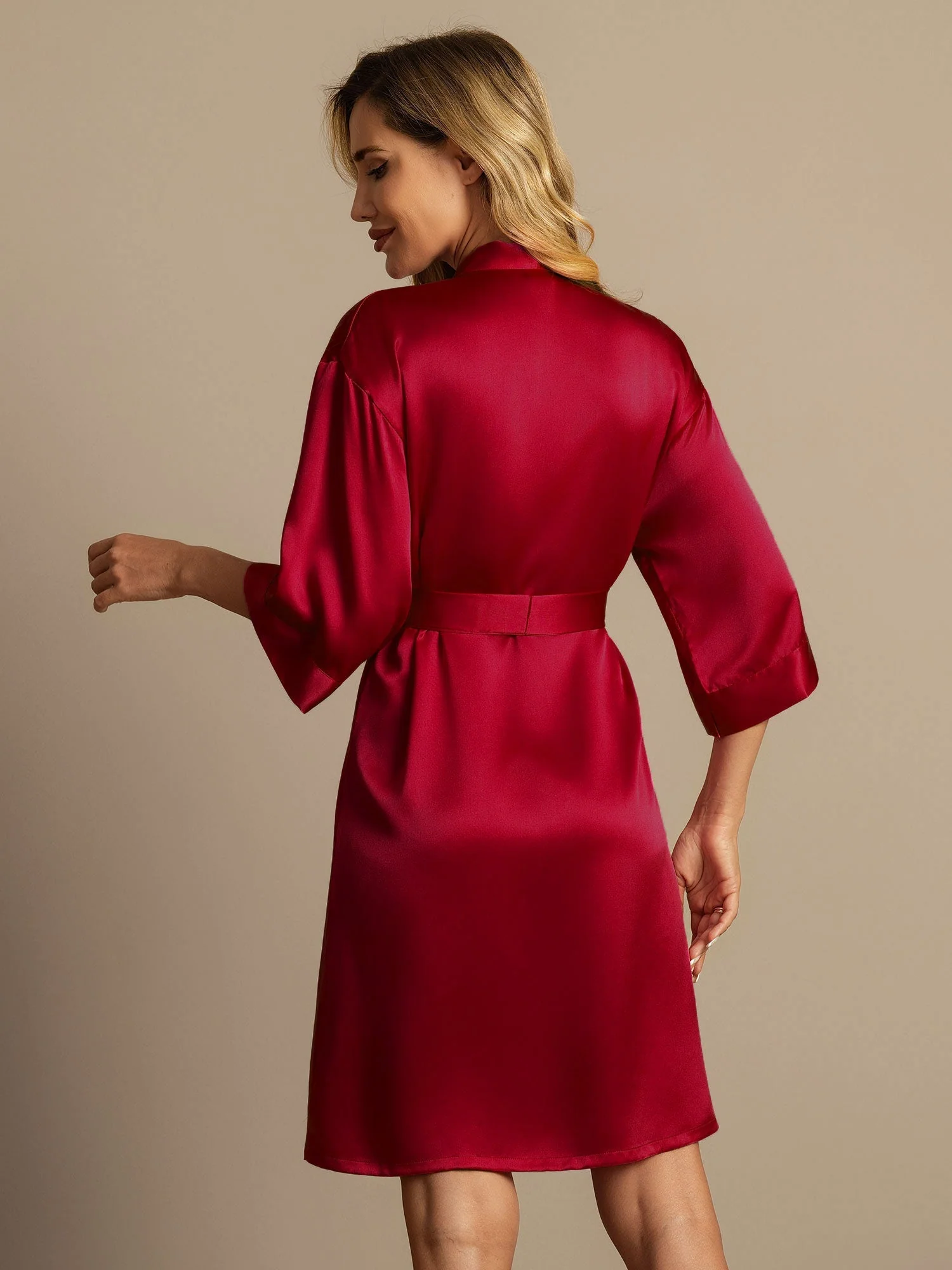 100% Maulbeerseide 3/4-Ärmel Damen Wickelkimono Bademantel - Image 7