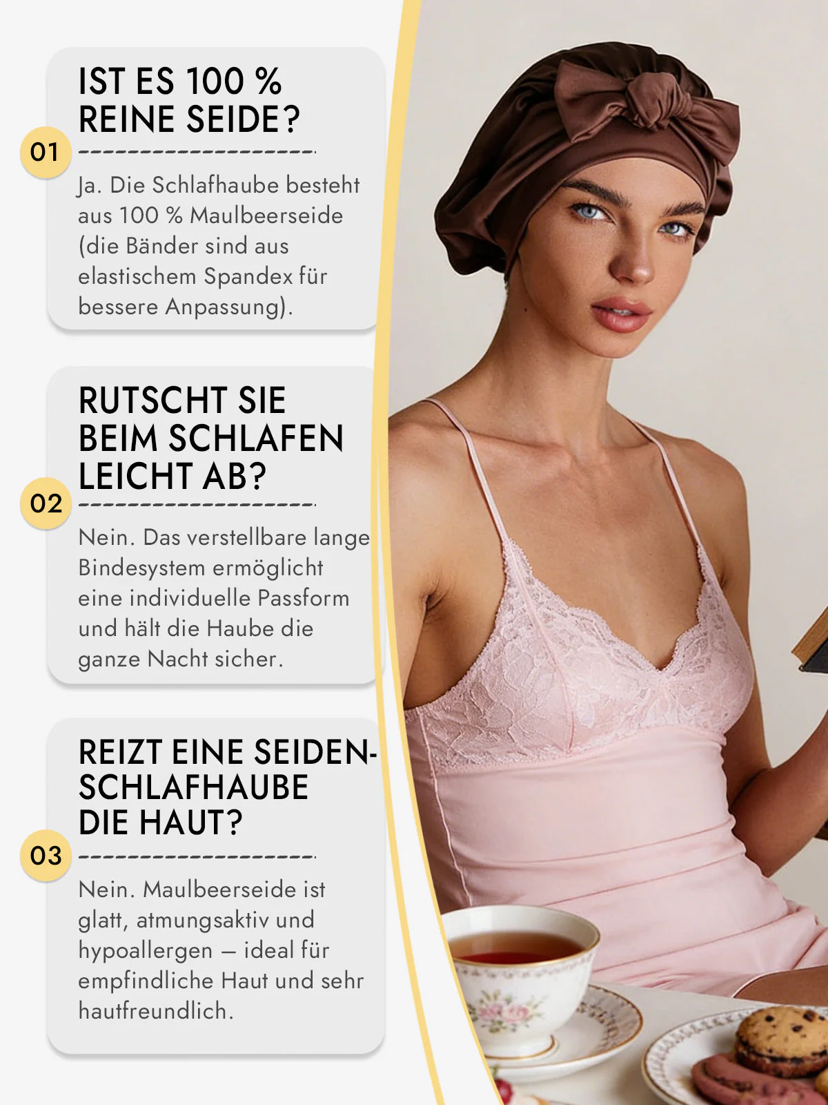 Reine Seide Schleifenbindung Seidenhaube - Image 40
