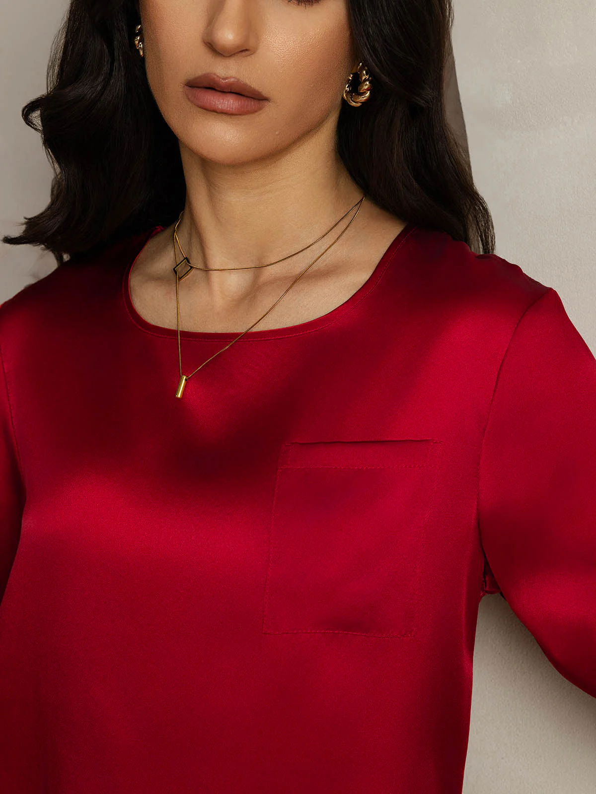 Reine Seide Einfarbig Halblange Ärmel T-Shirt - Image 37
