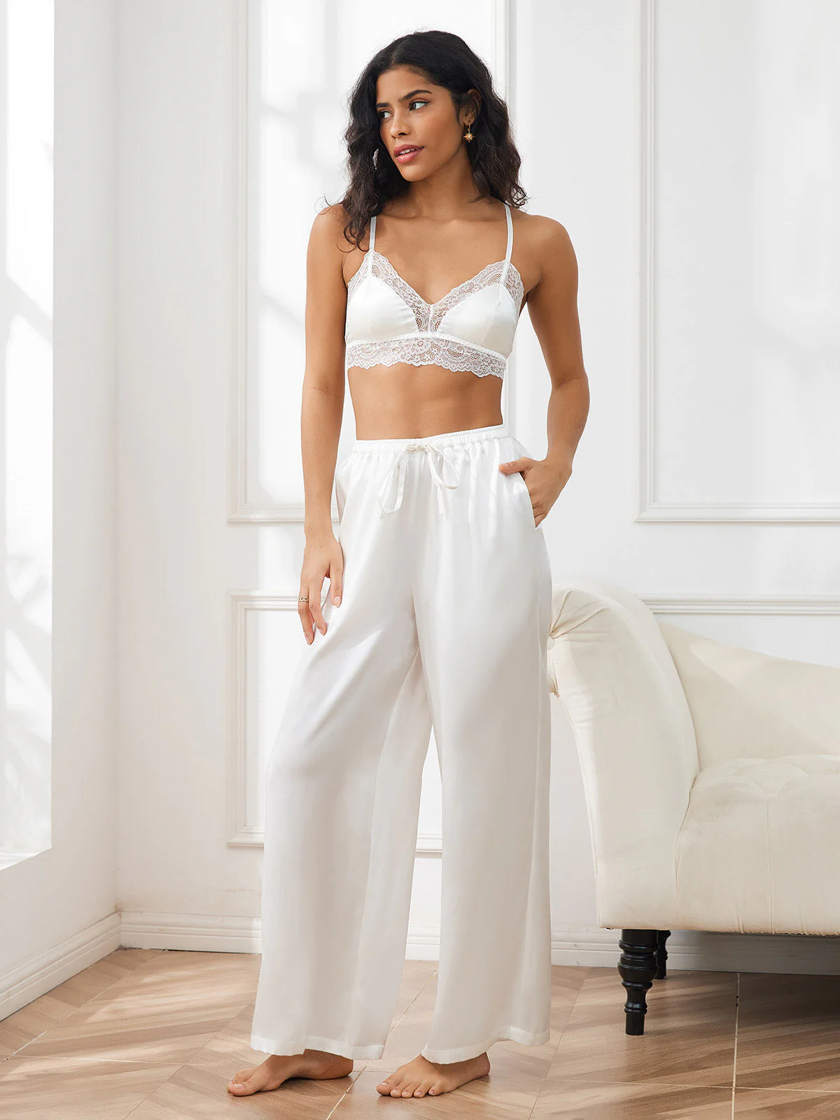 100% Maulbeerseide Weites Bein Damen Hose - Image 18