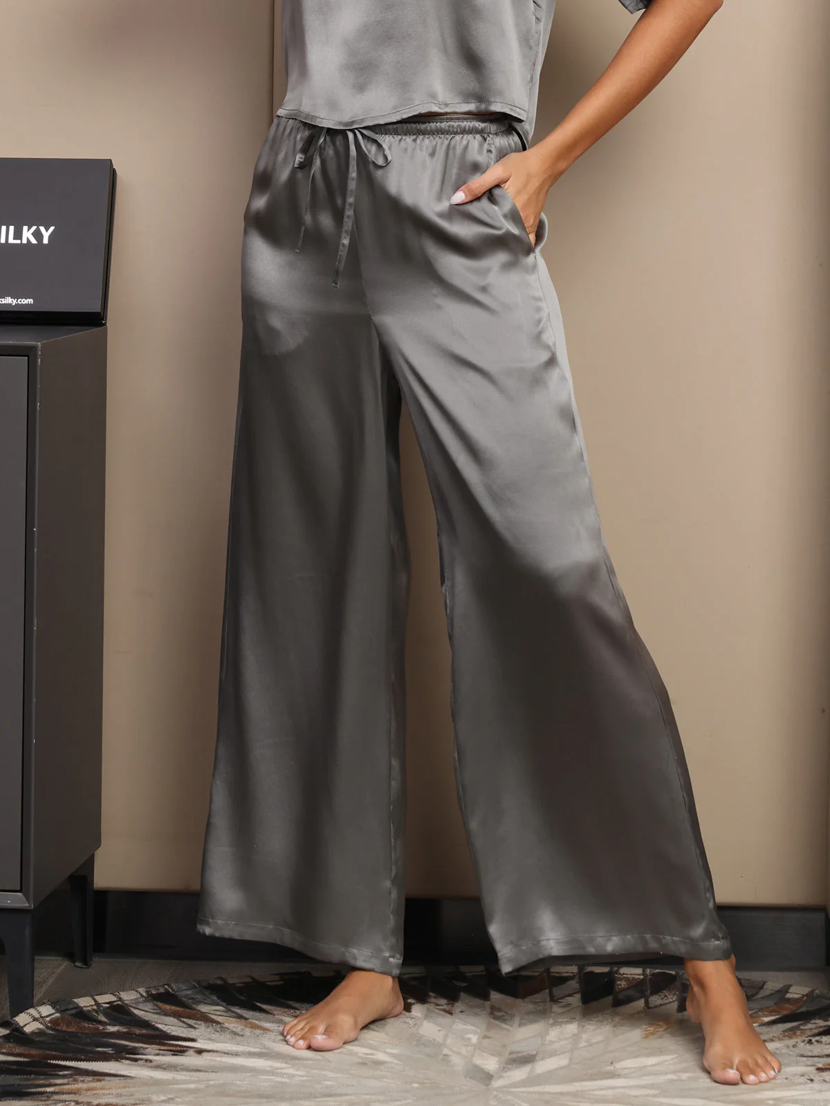 100% Maulbeerseide Weites Bein Damen Hose - Image 31