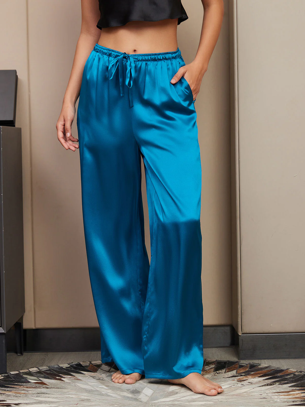 100% Maulbeerseide Weites Bein Damen Hose - Image 40