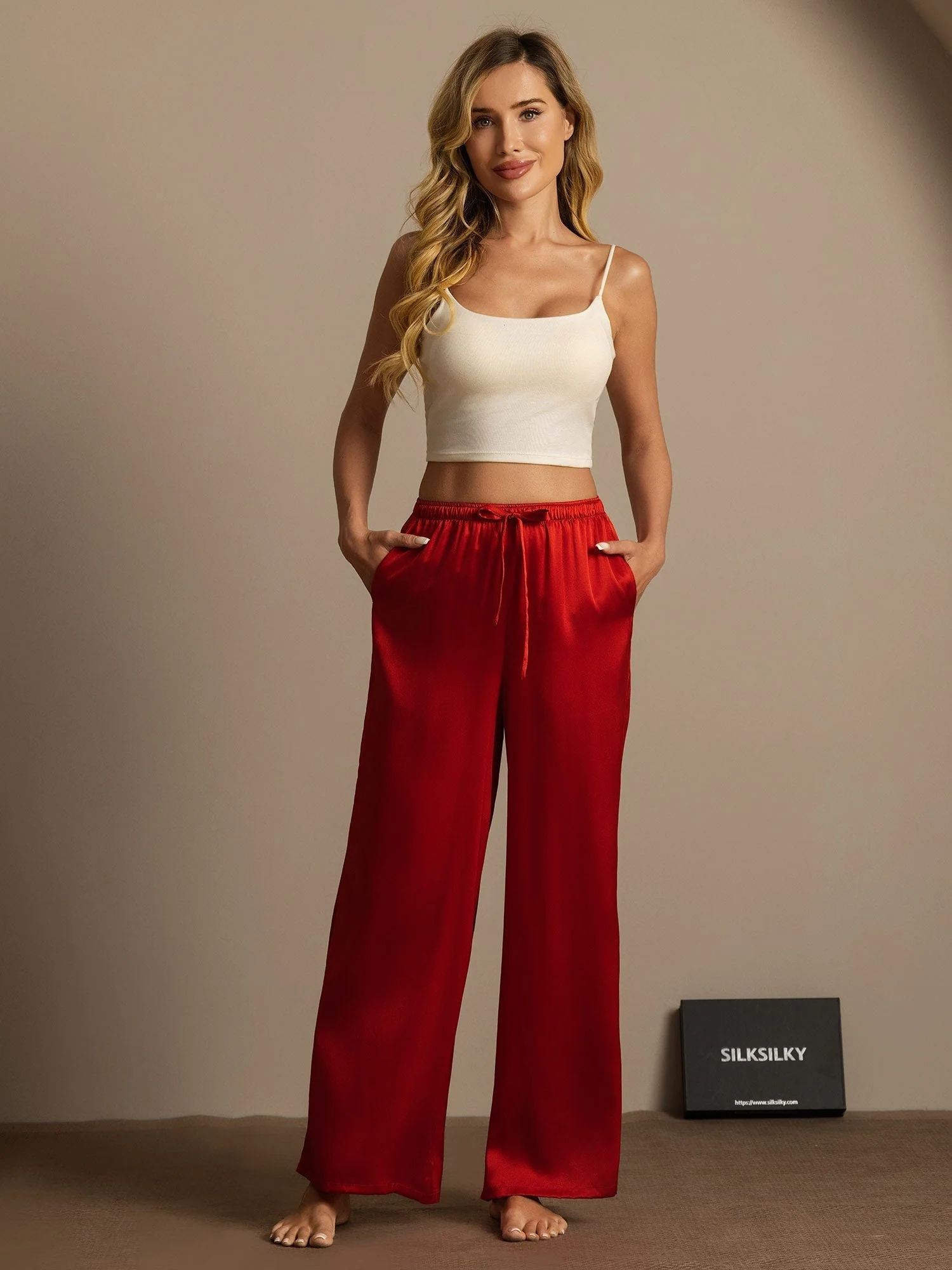 100% Maulbeerseide Weites Bein Damen Hose - Image 44