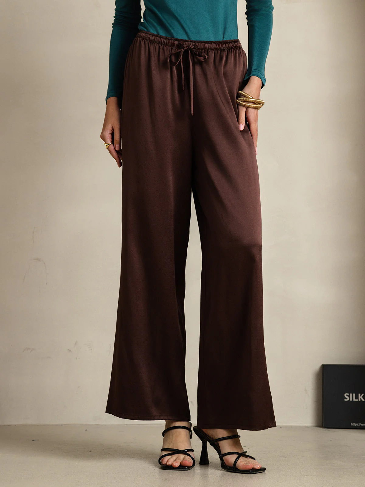 100% Maulbeerseide Weites Bein Damen Hose - Image 54